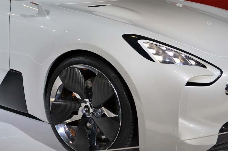 Close-up on a white sports car with LED headlights